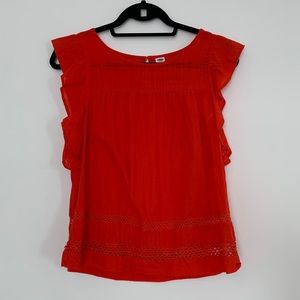 Old Navy Red Linen Texture Flutter Sleeve Blouse